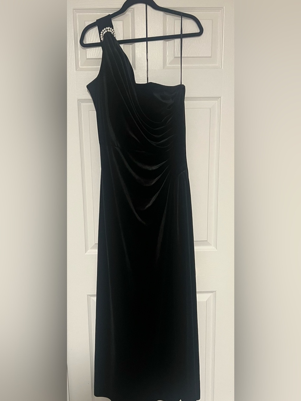 Alex Evenings Black Velvet Maxi Dress with Drape Detail